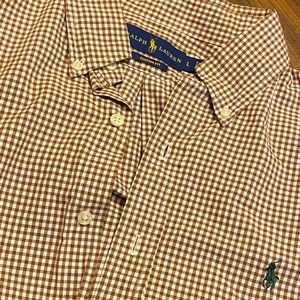 Brown and White Ralph Lauren Dress Shirt